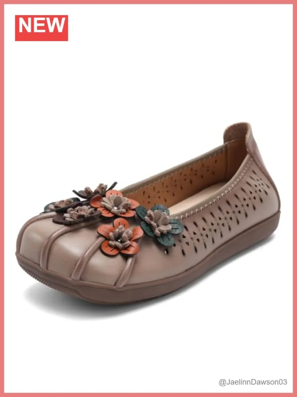 Women's Cut Out Leather Slip-On Loafers Non Slip Breathable Square Toe Walking